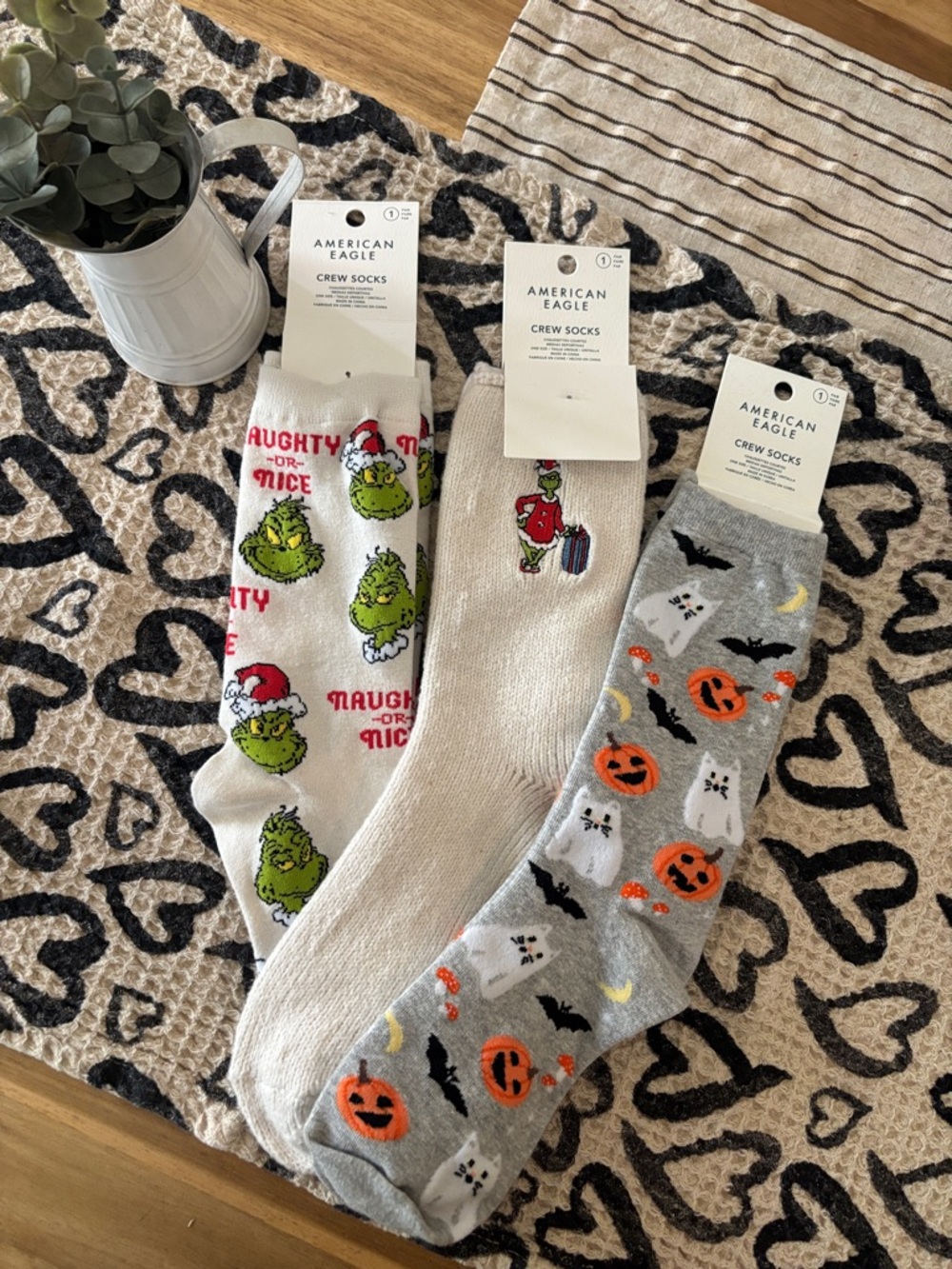 American eagle grinch and Halloween crew socks